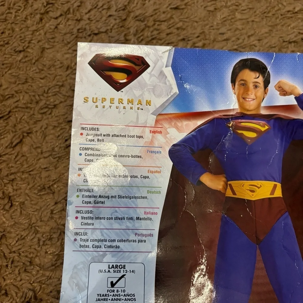 Superman Kids Costume W/ Cape Large Blue Red Super Hero Halloween